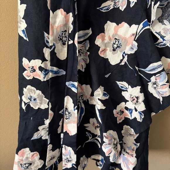 NWT Banana Republic Linen-Cotton Ruffle Wrap Navy Floral Printed Dress Size 8 - Picture 5 of 9
